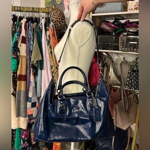 Coach Navy Patent Leather Shoulder Bag